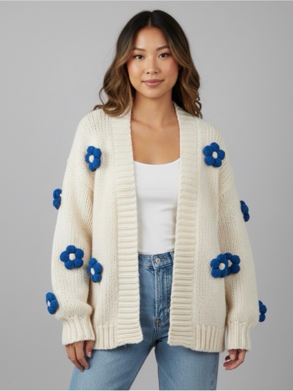 Maeve (Anthropology) sweater - white with blue flowers